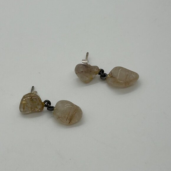 Vintage Sterling Silver Dangle Earrings With Natural Quartz Gemstones - Picture 4 of 12